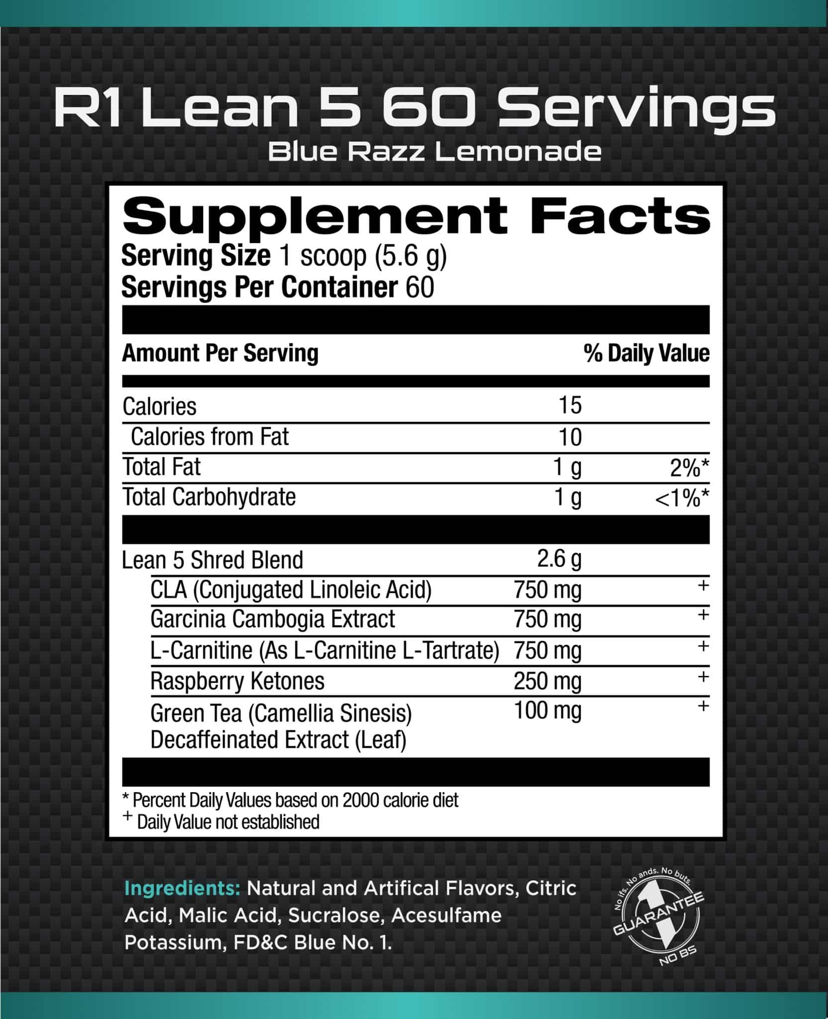RULE 1 R1 LEAN 5 (336g) 60 Serves label - Supplement City