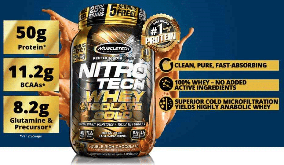 Muscletech Nitro Tech Plus Isolate Gold banner - Supplement City